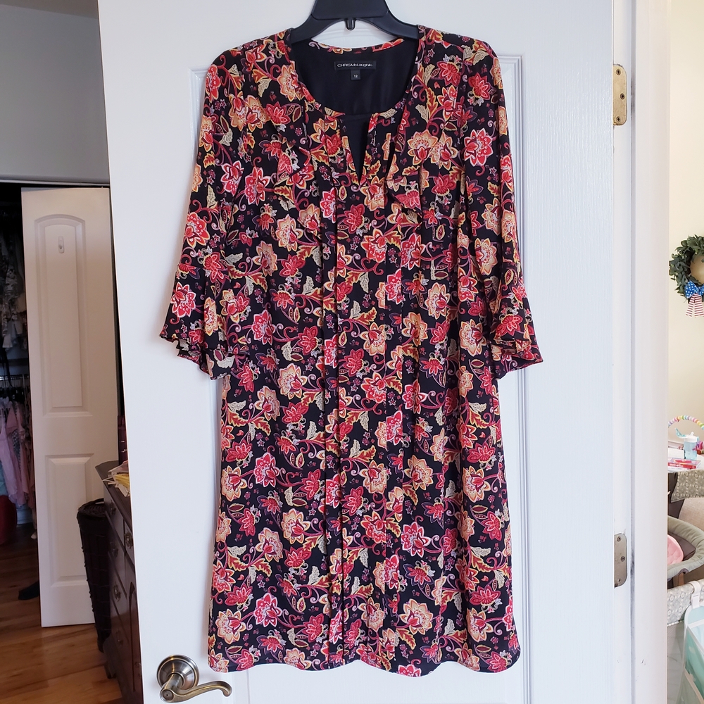 Pink and Orange Sundress with Bell Sleeves and Scoop Neck